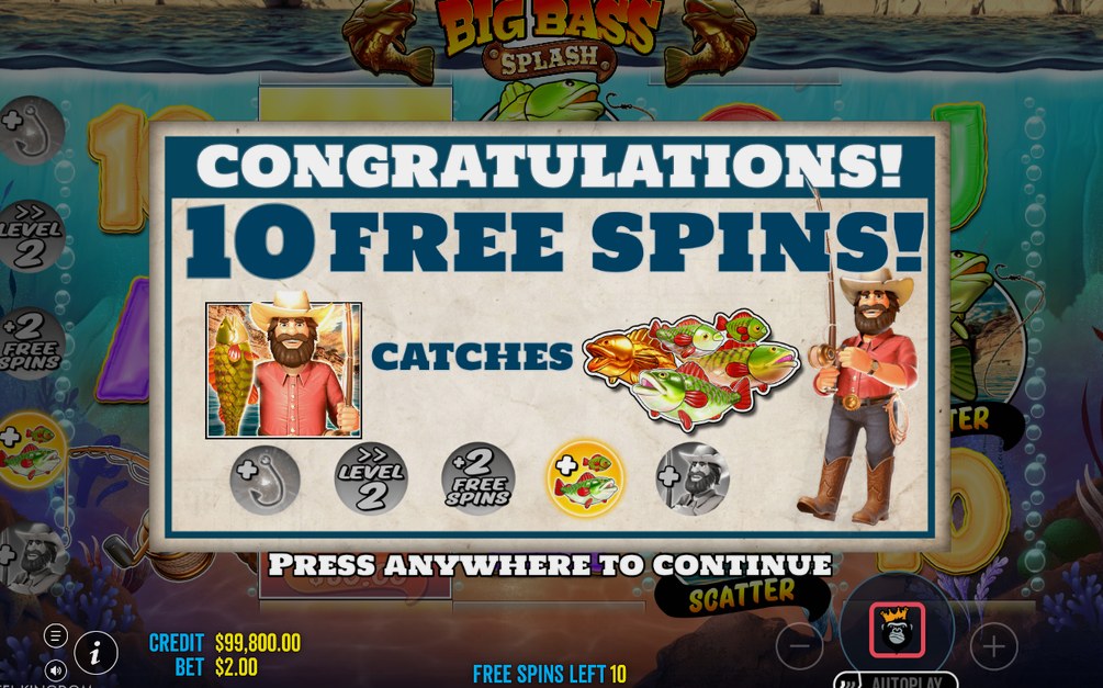 Free Spins with the Fisherman WILD on every reel