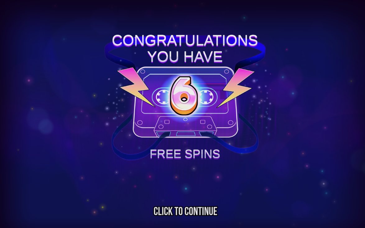 Free Spins screen with the cassette symbols