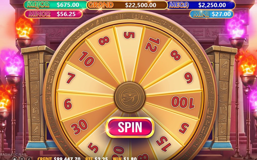 Base Game wild gems and wheel bonus feature