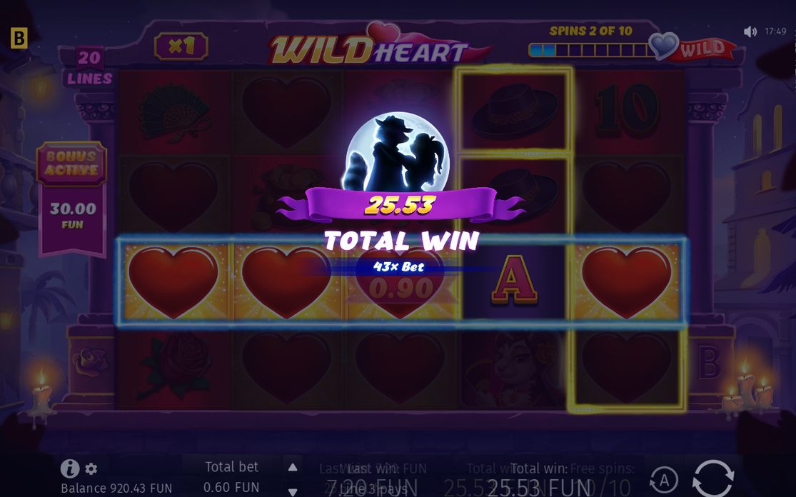 Win screen after a spin with the total win shown